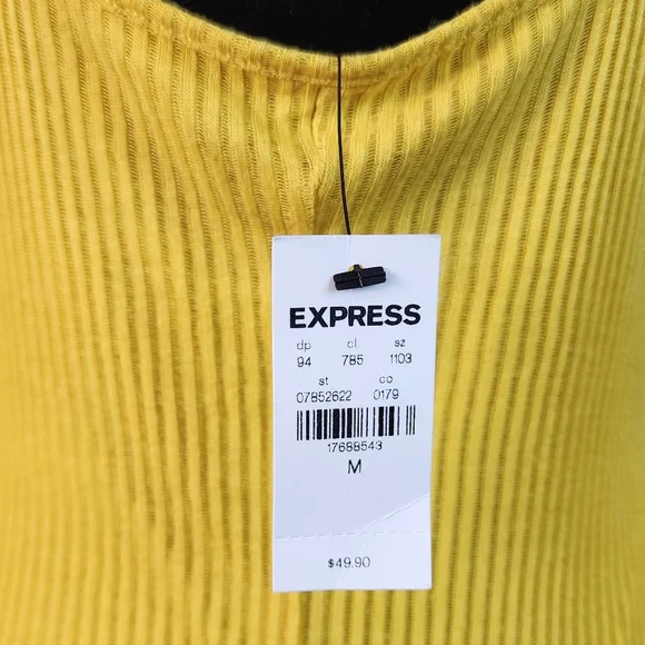 Express Yellow Ribbed Spaghetti Strap Midi Dress - Picture 3 of 4